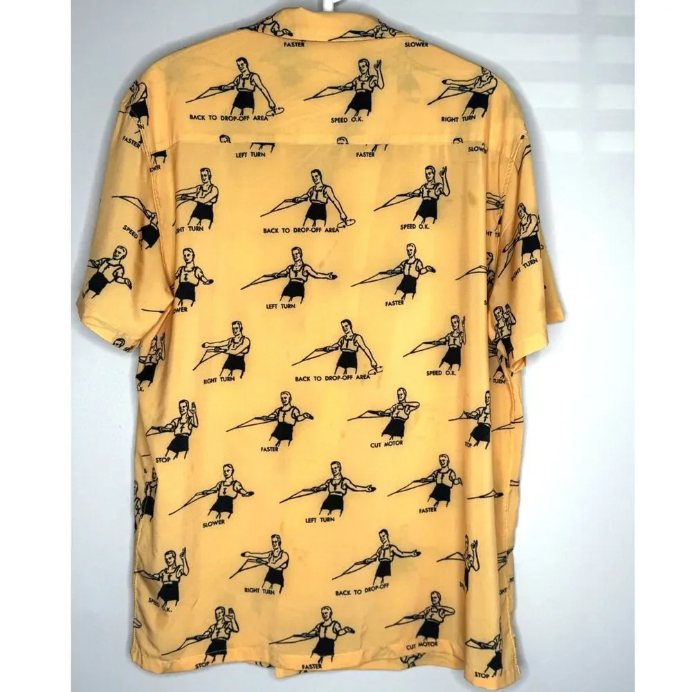 Duvin Yellow Graphic Hawaiian Ski Wakeboard Shirt Medium Retro Vacation Print M - Picture 3 of 7